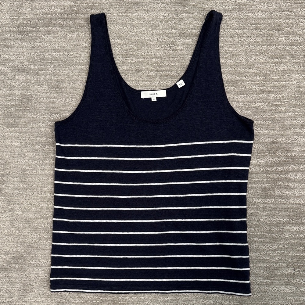 Vince Breton Stripe Linen Tank Navy & White Size Medium